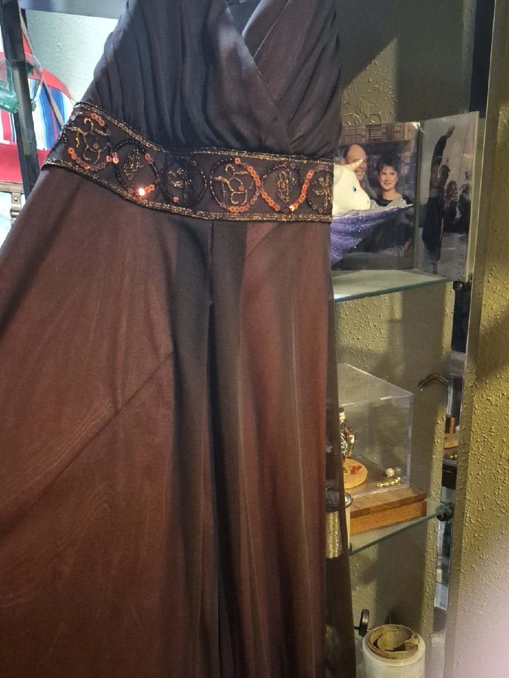 City Triangles Dark Brown Wide Leg Jumpsuit with Beaded Waist